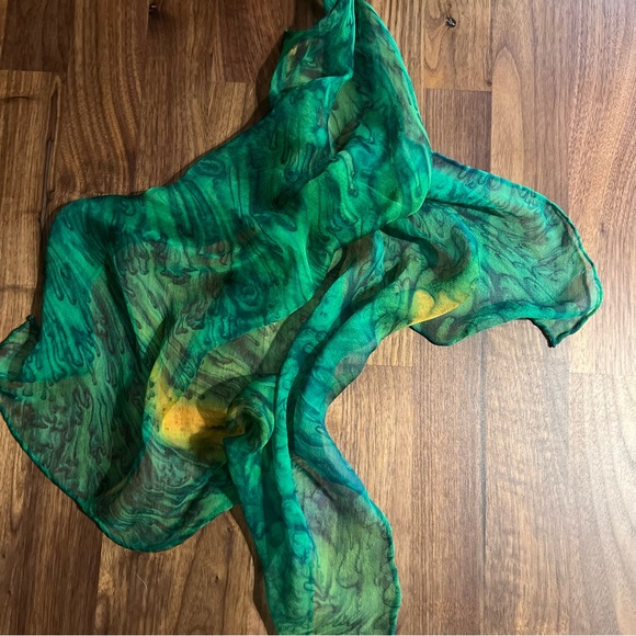 Sheer Green Abstract Print Square Scarf - Picture 4 of 5